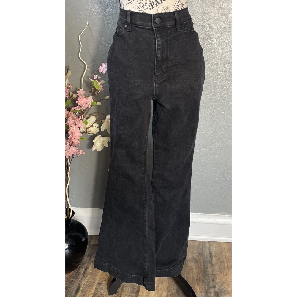 a.n.a High Rise High Heel Super Flare Jeans Size 12 Black Dark Wash Denim Boho